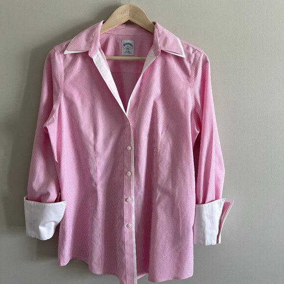 Brooks Brothers Tops - Brooks Brothers | Pink & White Striped Button-Down Shirt with Cuffs – Size 10
